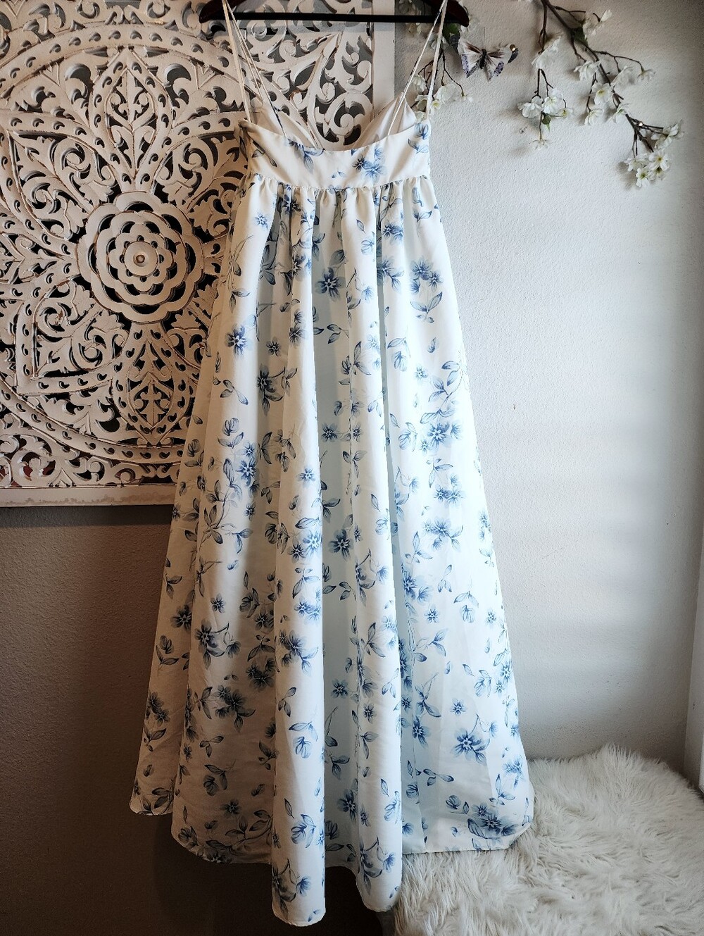 SACHI & BABI PALM WE LGOWN MAXI DRESS BLUE FORAL ADJUSTABLE STRAPS SIDE POCKETS - Picture 12 of 16